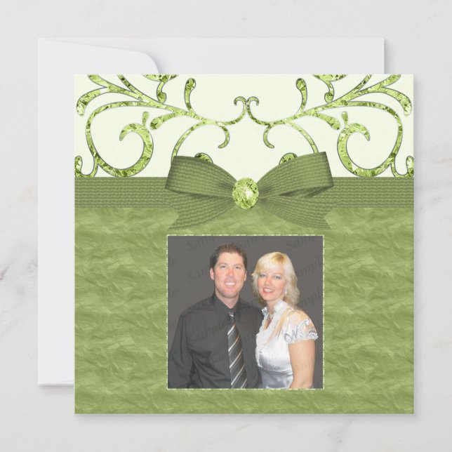 Invitation Green Pastel & Diamond Swirls Bow & Ribbon Mariage (Devant)