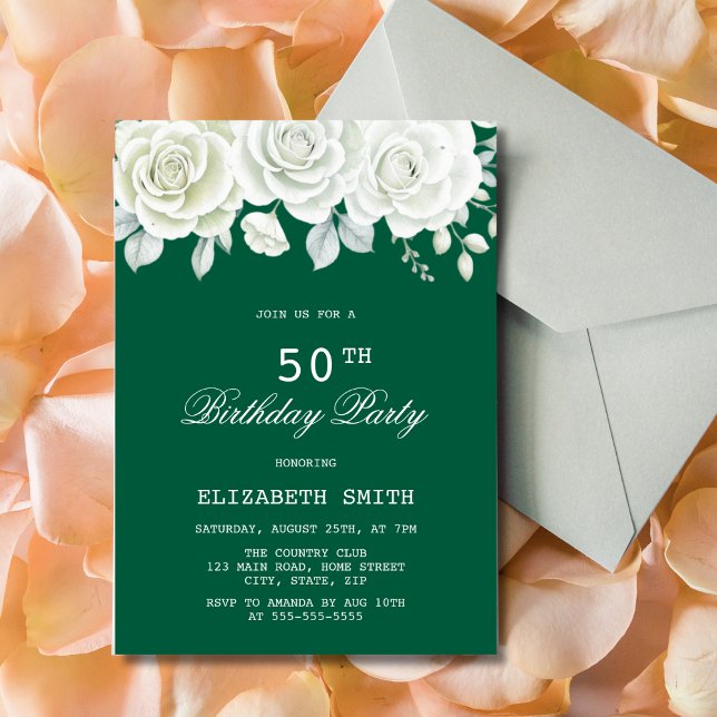 Invitation Green Pastel White Rose Vert Anniversaire (Créateur téléchargé)