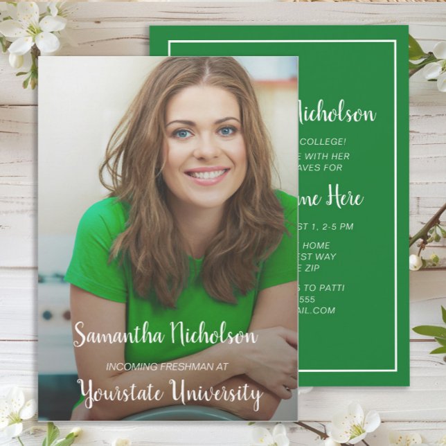 Invitation Green Photo Graduation Trunk College Dorm Party (Green graduation party photo invitation)