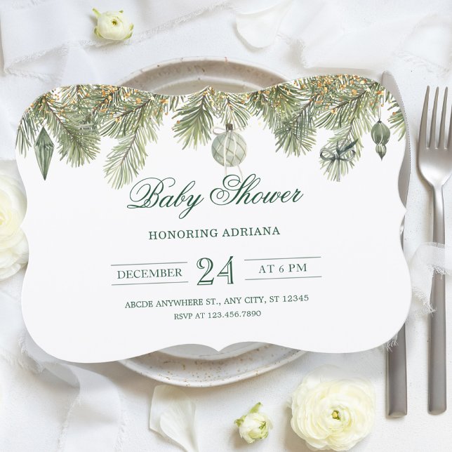Invitation Green pine branch baby shower (Créateur téléchargé)