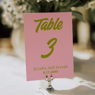 Invitation Green Pink Colorful Funky Wedding Table Number    