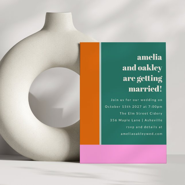 Invitation Green Pink Mariage géométrique tendance (Créateur téléchargé)