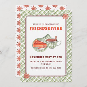 Invitation Green Plaid Citrouille Pie Thanksgiving Amical