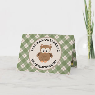 Invitation Green Plaid Cute Owl Photo 2e anniversaire