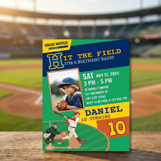 Invitation Green Playful Baseball Sports Anniversaire de enfa