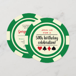 Invitation Green Poker Chip Casino Las Vegas Anniversaire