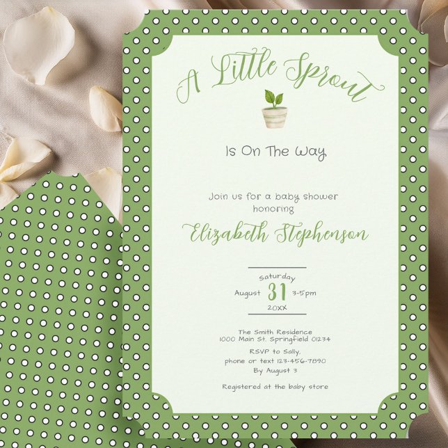 Invitation Green Polka Dots Little Sprout Baby Shower (Créateur téléchargé)