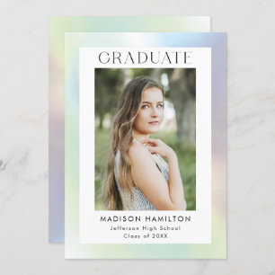Invitation Green & Purple Holographic Photo Graduation Party
