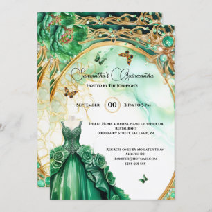 Invitation Green Quinceañera peony fleurs de ballon élégant