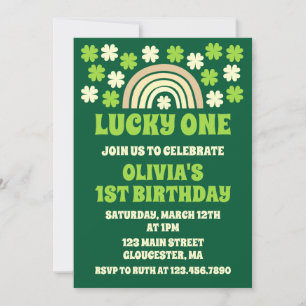 Invitation Green Rainbow Lucky One First Birday Party Photo