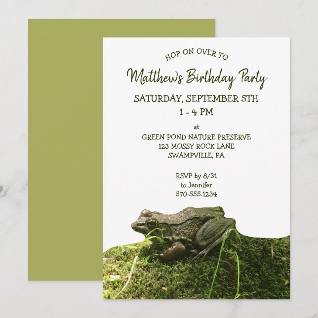 Invitation Green Realist Frog Photo Custom Party (Devant / Derrière)