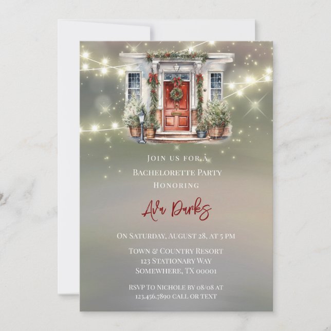 Invitation Green Red Berry Décor Porte Lite Bachelorette Part (Devant)