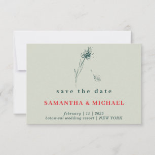 Invitation Green Red Boho Indie Dandelion Flower Date de sauv