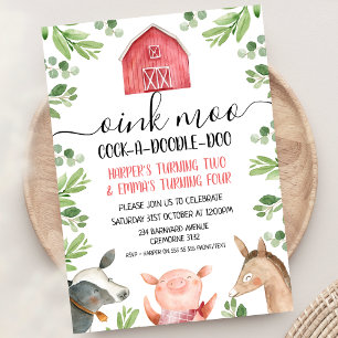 Invitation Green Red Joint Farm Animaux Folithe Anniversaire