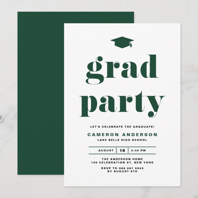 Invitation Green Retro Bold Typography Graduation Party (Devant / Derrière)