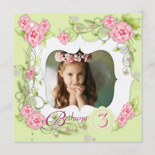 Invitation Green Rose Rose Girls 3e fête d'anniversaire