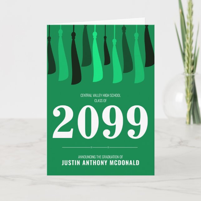 Invitation Green Row of Tassels Photo Graduation (Devant)