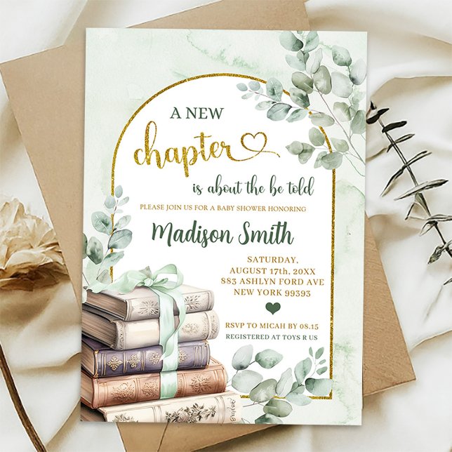 Invitation Green Sage Livre d'histoire Baby shower à thème (Créateur téléchargé)