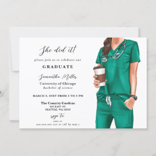 Invitation Green Scrubs Nurse Photo Elle L'A Fait Diplôme
