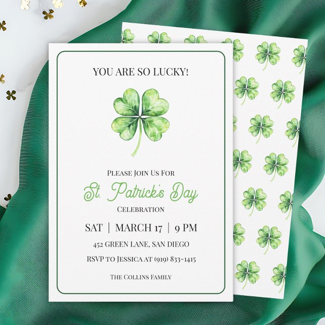 Invitation Green Shamrock Luck Simple St. Patrick's Day Party (Green Shamrock Luck Simple St. Patrick's Day Party Invitation)