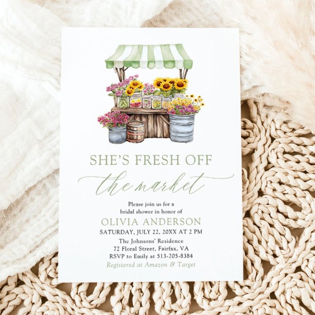 Invitation Green She’s Fresh Off The Market Fête des mariées (Green She’s Fresh Off The Market Bridal Shower Invitation)