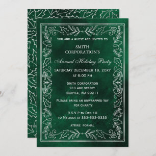 Invitation Green Silver Elegant Corporate Holiday Party