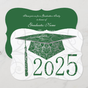 Invitation Green & Silver Floral Casquette 2025 Graduation Pa