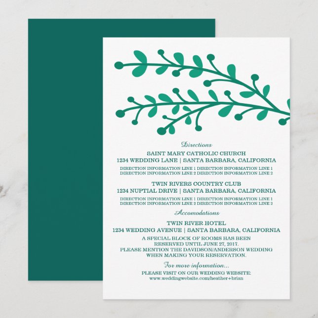Invitation Green Simple Foliage Information du Mariage (Devant / Derrière)