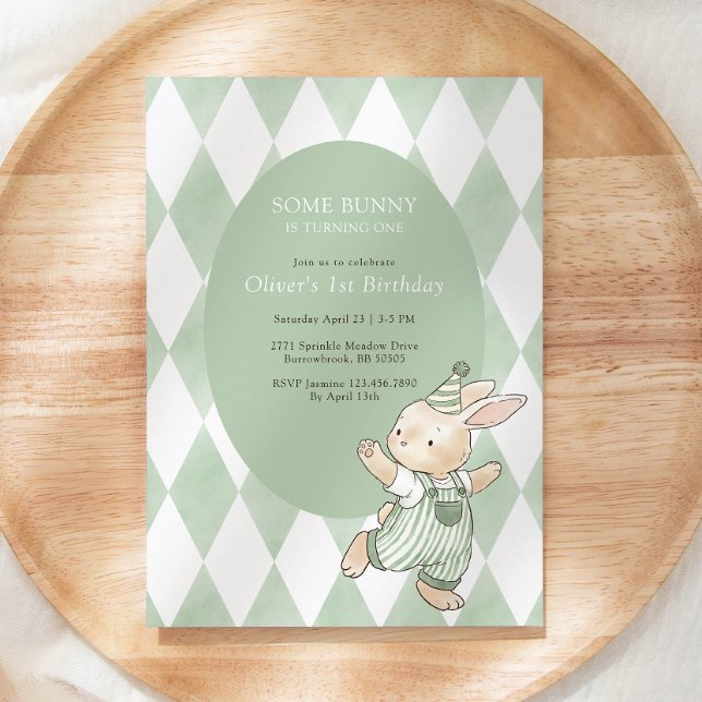 Invitation Green Some Bunny Is Turning One 1st Birthday (Créateur téléchargé)
