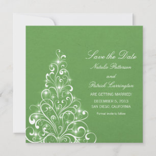 Invitation Green Sparkly Holiday Tree Save the Date Invitatio