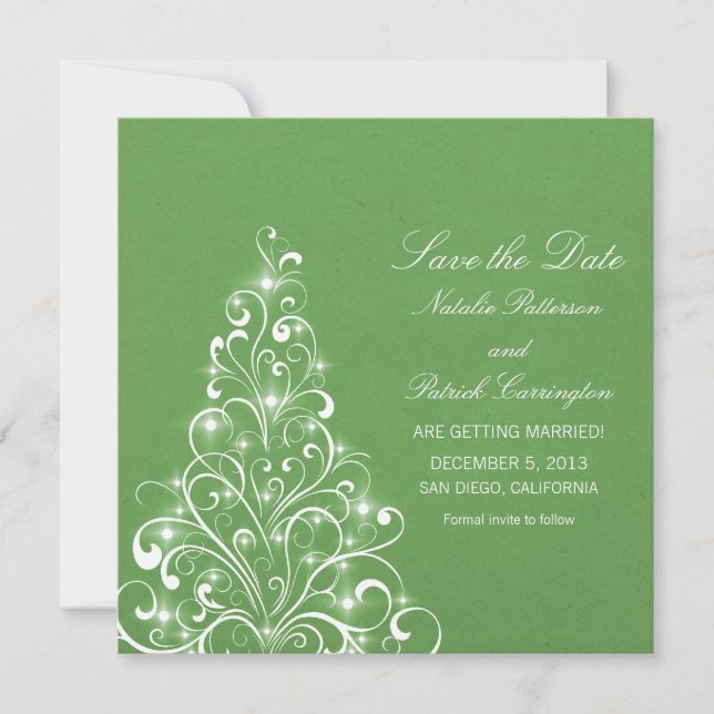 Invitation Green Sparkly Holiday Tree Save the Date Invitatio (Devant)