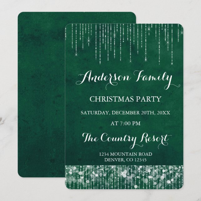 Invitation Green String Light fête de Noël annuelle (Devant / Derrière)