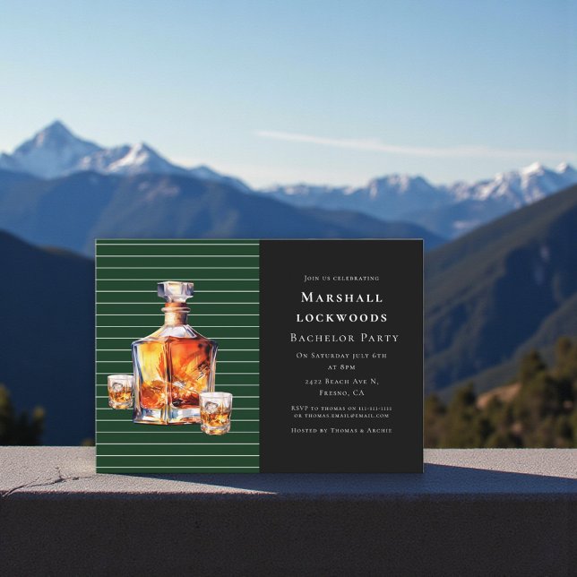 Invitation Green Stripe Amber Whiskey Bachelor Bash Invite (Créateur téléchargé)