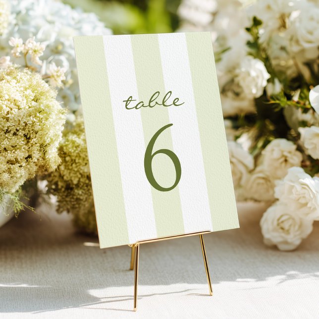Invitation Green Stripe Wedding Table Number (Créateur téléchargé)