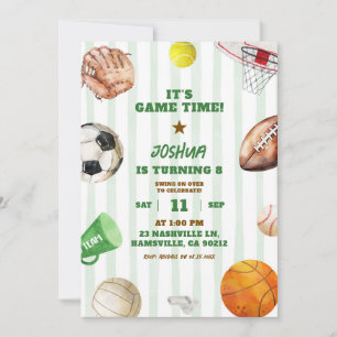 Invitation Green Stripes Sports Jeu Heure Jeu Garçon Annivers