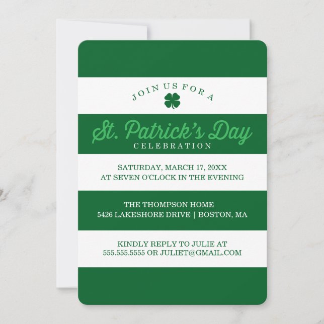 Invitation Green Stripes St. Patrick's Day (Devant)