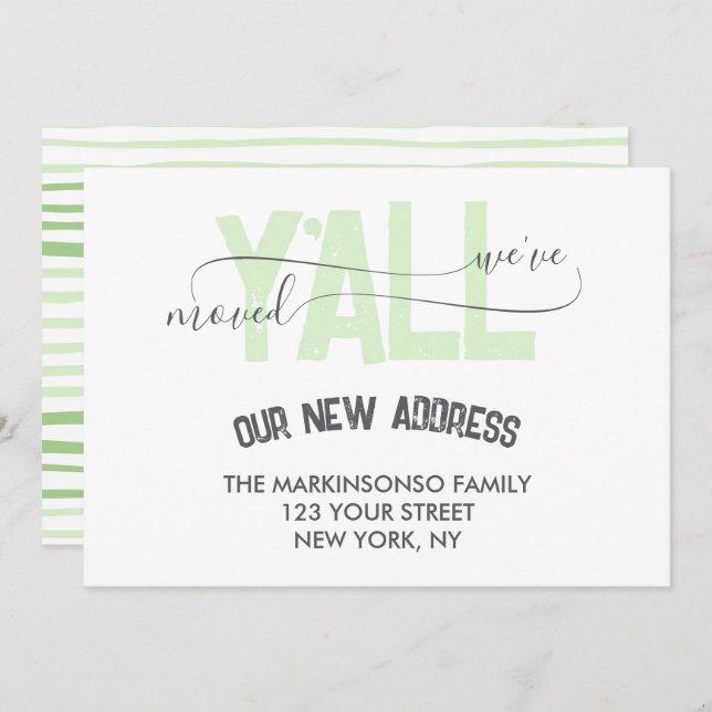 Invitation Green Stripes We Moved Y'all Moving Announcement (Devant / Derrière)