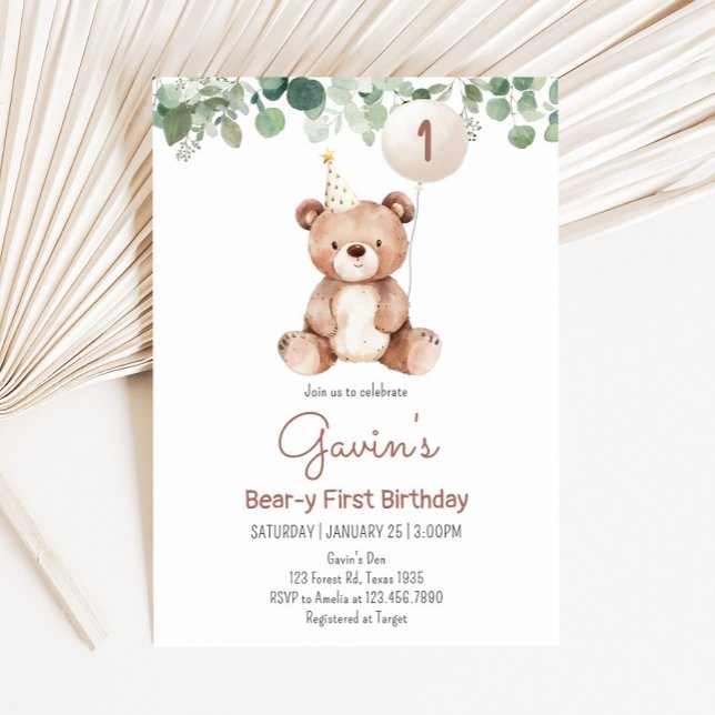 Invitation Green Teddy Bear Fête d'anniversaire (Bear-y Birthday Party Invitation)