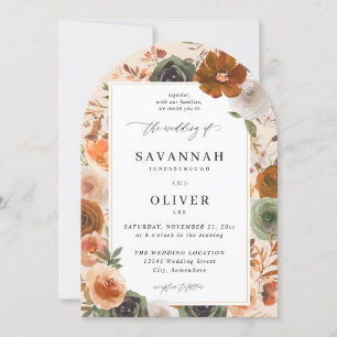 Invitation Green & Terra Cotta Floral Mariage S2 VLN- Arch Be