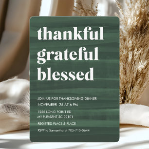 Invitation Green Thankful Grateful Dîner béni