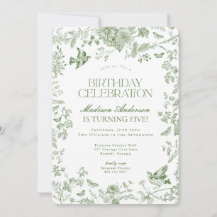 Invitation Green Toile De Jouy Vintage Floral Fête d'annivers