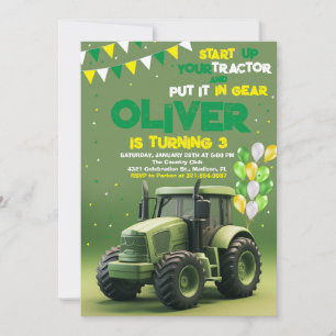 Invitation Green Tractor 3ème fête d'anniversaire