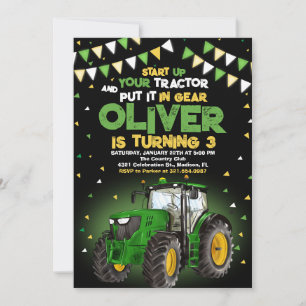 Invitation Green Tractor 5e fête d'anniversaire