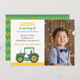 Invitation Green Tractor Boys Anniversaire Party avec photo