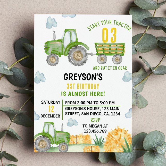 Invitation Green Tractor Farm Boy Anniversaire Fête Invitatio (Créateur téléchargé)