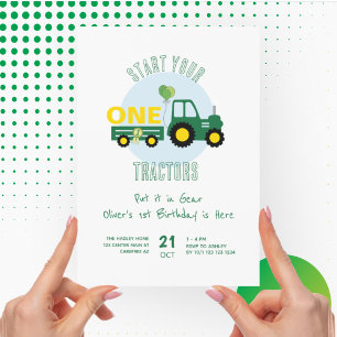 Invitation Green Tractor Farm Garçon 1er anniversaire