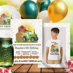 Invitation Green Tractor 🚜 Ferme Photo Keepsaké Anniversaire