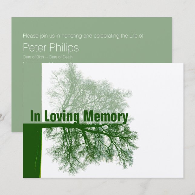 Invitation Green Tree 1 Celebration of Life Memorial Service (Devant / Derrière)