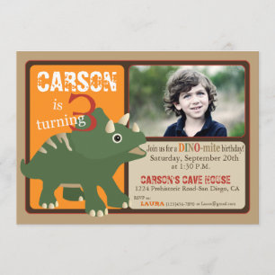 Invitation Green Triceratops Dinosaur Troisième Anniversaire