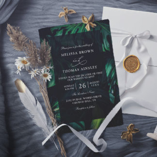 Invitation Green Tropical Elegant Chic Budget QR Code Wedding